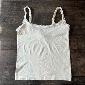 Cream lace trim cami top with blue beading